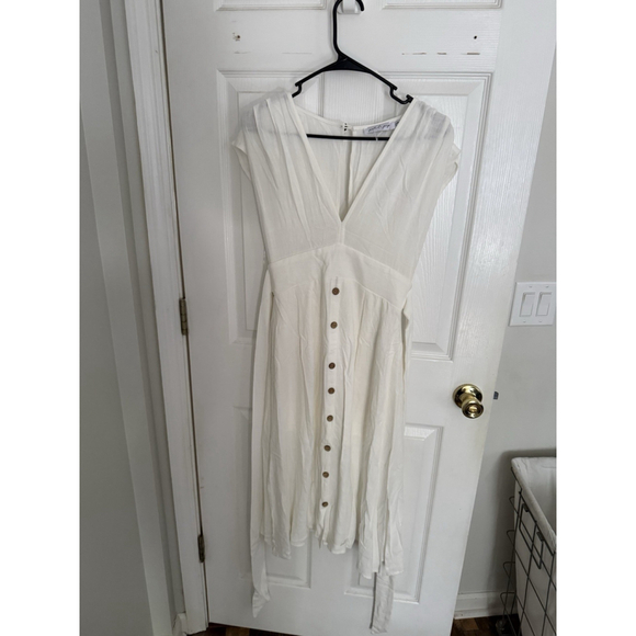 petal and pup Dresses & Skirts - Petal And Pup Button-Front White Midi Dress V-Neck Cap Sleeve Casual Style